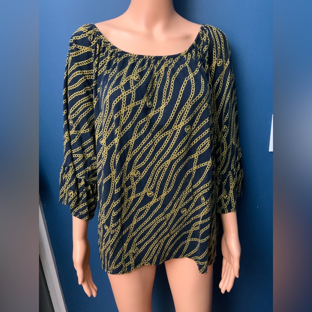 Michael Kors Black Blouse with Gold Chain Print